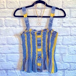 Socialite Nordstrom Ribbed Rayon Ruffled Adjustable Straps Striped Tank …